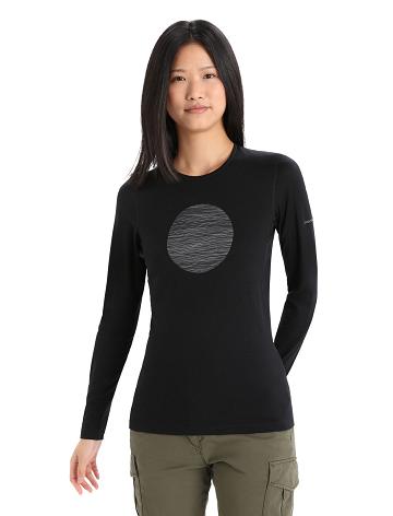 Dámské Base Layers Icebreaker Merino 200 Oasis Long Sleeve Crewe Ski Circle Černé | CZ 1111VRWD